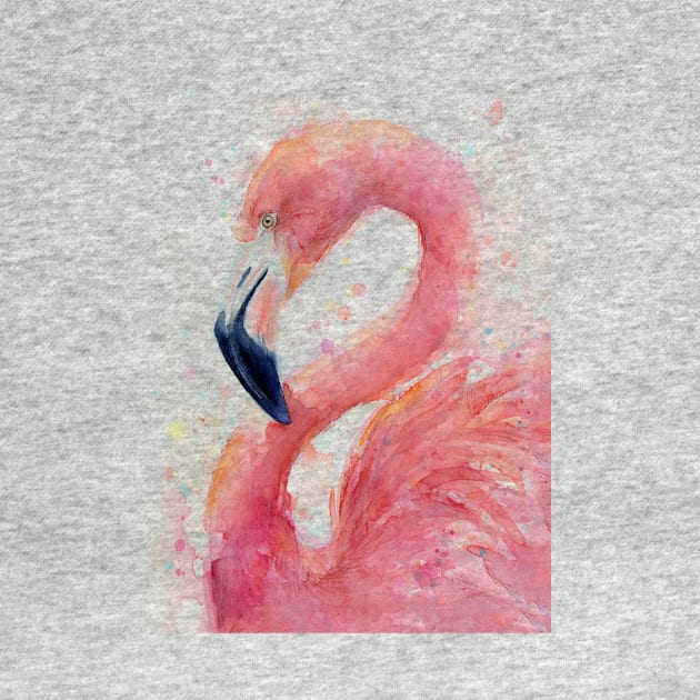 Pink Flamingo Watercolor by Olechka